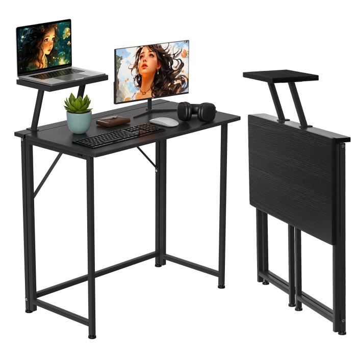 table de bureau pliante,bureau informatique table d'ordinateur portables avec support écran bureau sécretaire poste de travail table