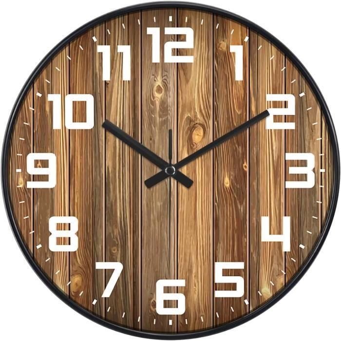Horloge Murale Bois Rustique 38,1 Cm - Mouvement Quartz Silencieux - Décoration Intérieur Cuisine Salon - 2