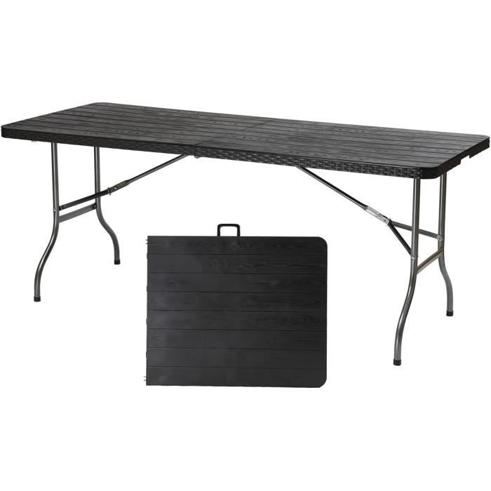 Table De Camping Pliable VOUNOT 180x75cm – Blanc HDPE, Pour Pique-nique Et Jardin