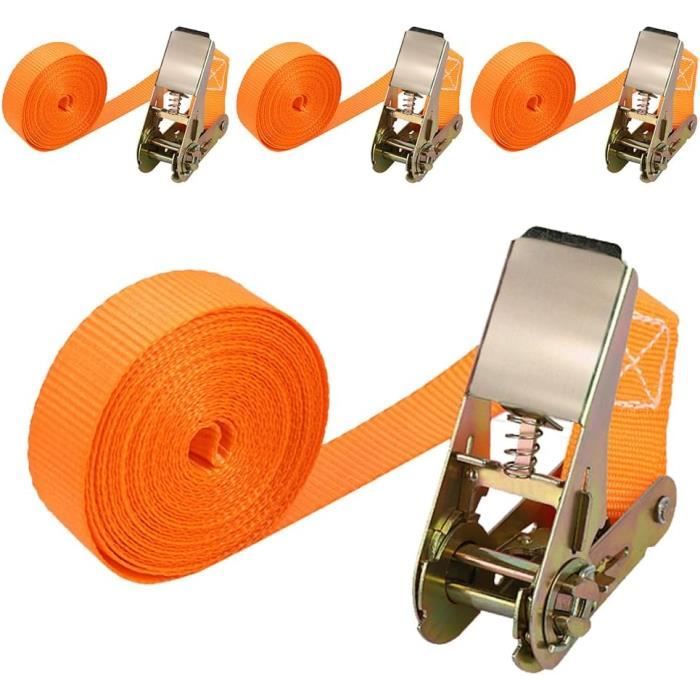 Lot De 4 Pièces Sangle à Cliquet,Longueur 6 M,Largueur 25 Mm,Sangle D'Arrimage à Cliquet,Sangles