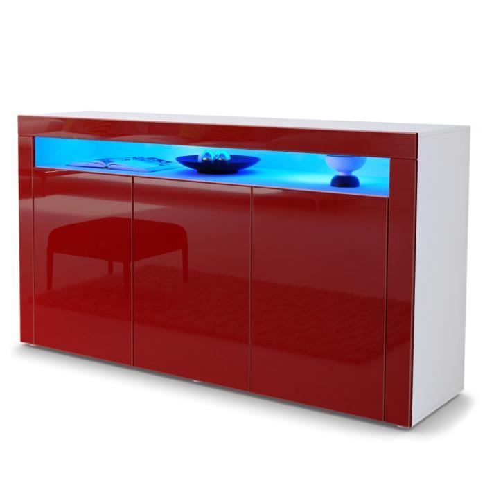 Vladon Buffet Commode Valencia en Blanc mat - Bordeaux haute brillance - Bordeaux haute brillance