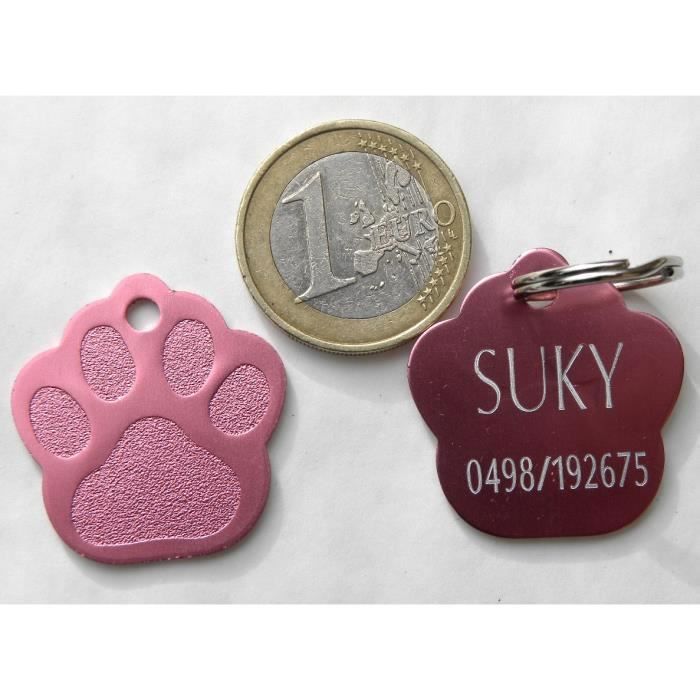 1 MÉDAILLE gravée pour chien patte (PM) rose personnalisée