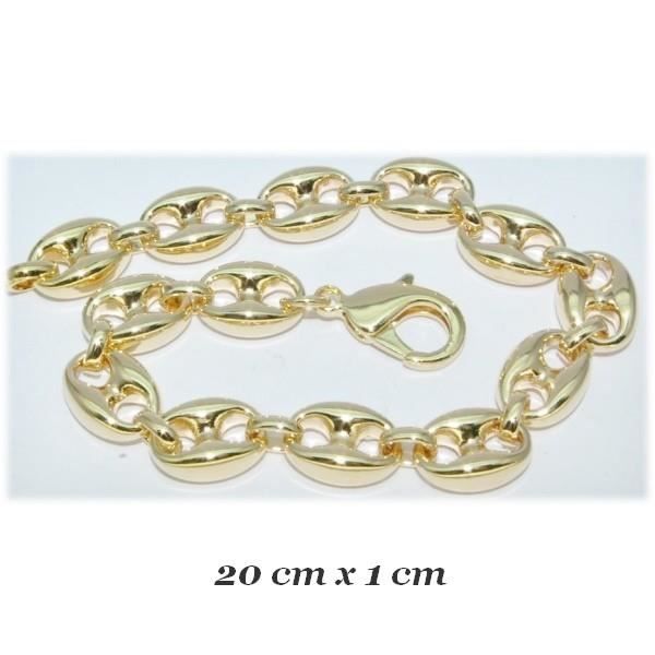 Bracelet "Grain De Café" Bombé En Plaqué Or 18 Carats - Longueur 19 Cm, Largeur 6 Mm - Bijouxia, Neuf Avec étiquettes - Mixte !