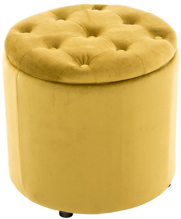 pouf tabouret coffre avec espace de rangement en tissu velours jaune 42x44cm tabo10078