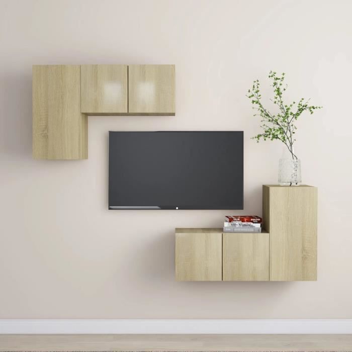 MAISON* Ensemble de Meuble TV fixé au mur 4 pcs Meuble stéréo Salon Chêne sonoma(3254