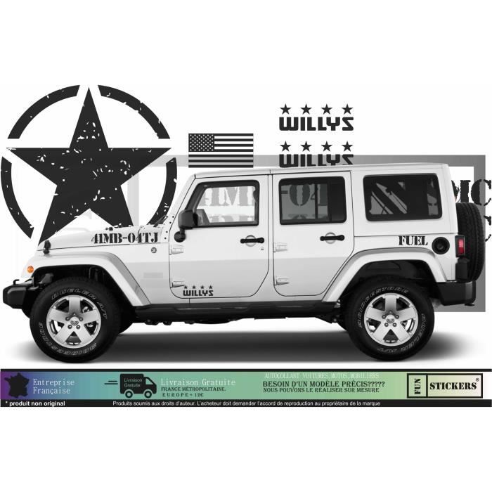 JEEP WILLYS Wrangler KIT army USMC - NOIR - Kit Complet - voiture Sticker Autocollant