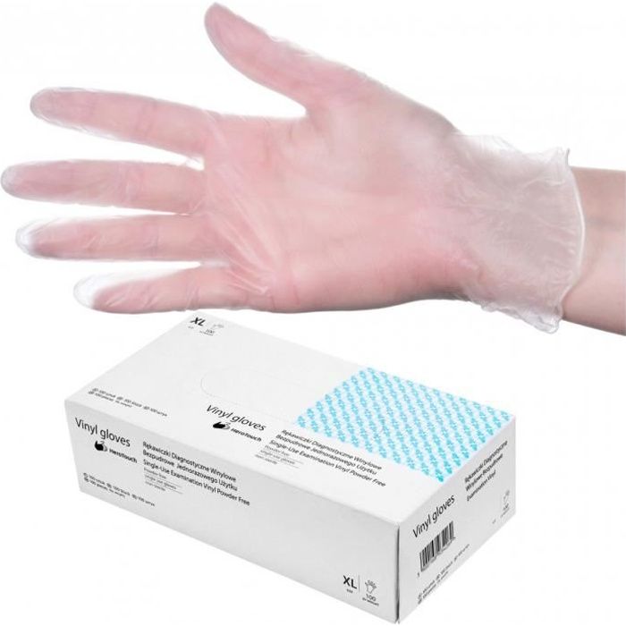 Lot de 100 gants jetables antibactériens de protection jetables en PVC pour examen médical l