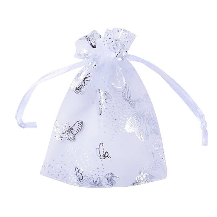 TININNA 100pcs Sachet Pochette en Organza pr Cadeau Holographique Avec Cordon Pour Mariage Bleu 