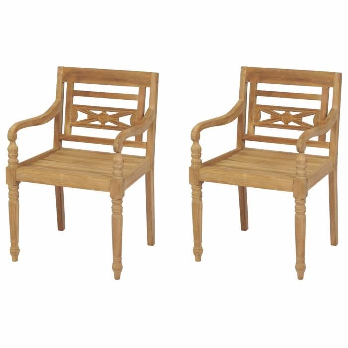 chaises batavia contemporain en bois dur de teck - lot de 2 - marron - 55x51,5x84cm - fauteuils de jardin