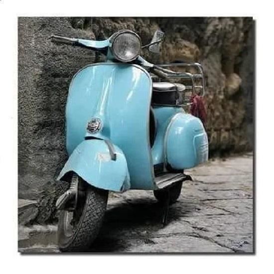 Cadre Bois Vintage Scooter - Publicité Rétro 25x15cm, Motif Moto, Neuf