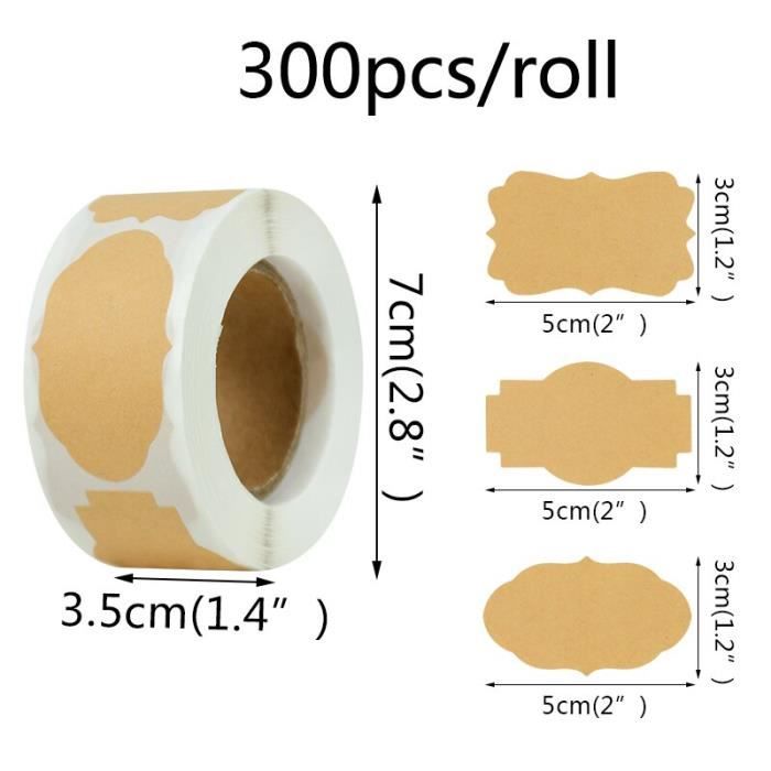 Étiquettes Autocollantes Kraft - 2 Rouleaux De 300 étiquettes, Idéales Pour Pots, Cadeaux, Cuisine, Organisation DIY