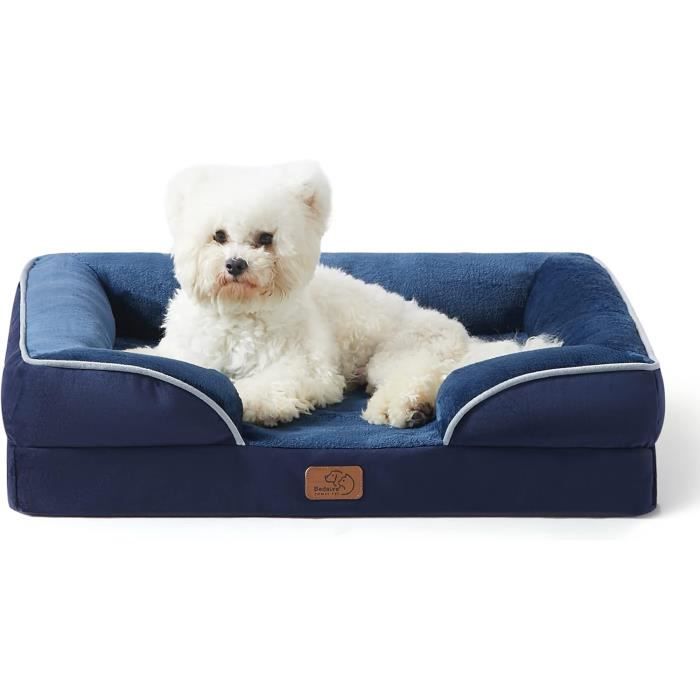 Comparer les prix de Panier Chien Moyen Taille - Canapé Orthopedique et Dehoussable, Lit Lavable, Anti-dérapant et Ultra Doux, 71x58x16 cm, Bleu Marine