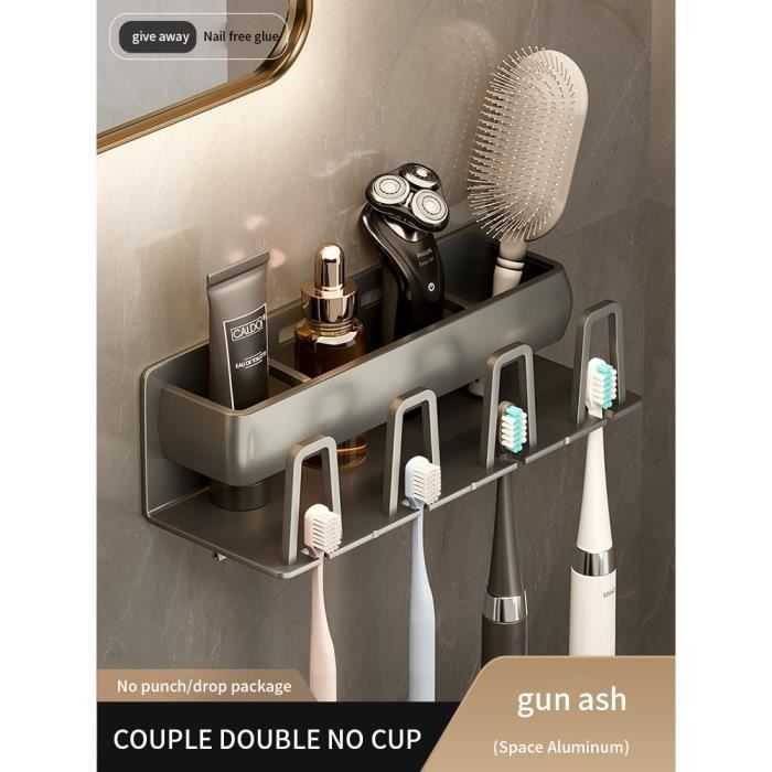 Support Mural Brosse à Dents Sans Perçage - Lot De 5 Organisateurs Transparents Pour Salle De Bain
