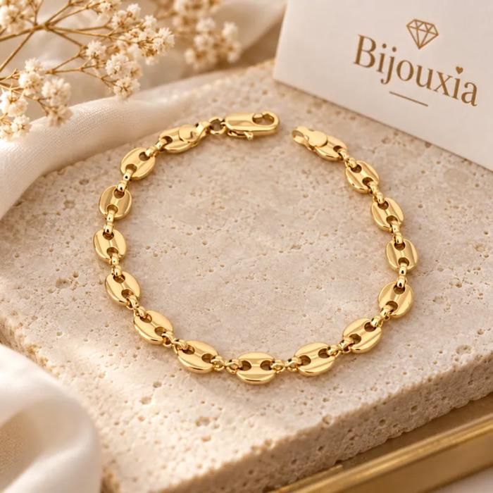 Bracelet - BIJOUXIA - Maille Grain de Café - Plaqué Or 18 Carats - 19 cm - 6 5 mm