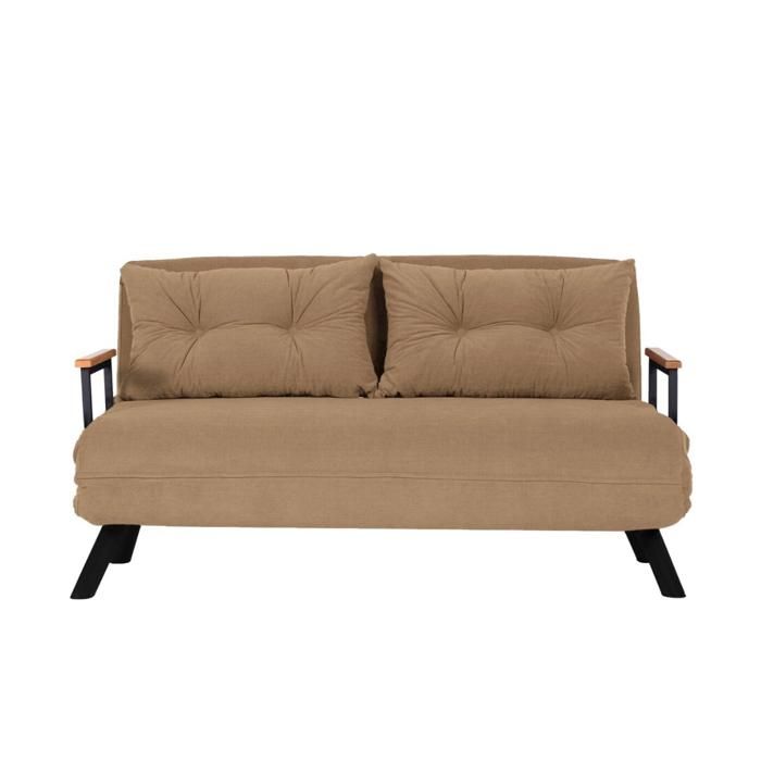 CALICOSY - Canapé lit 2 places convertible en tissu avec pieds en métal L133 cm - SANDO - Taupe CALICOSY - Canapé lit 2 places convertible en tissu avec pieds en métal L133 cm - SANDO - Taupe