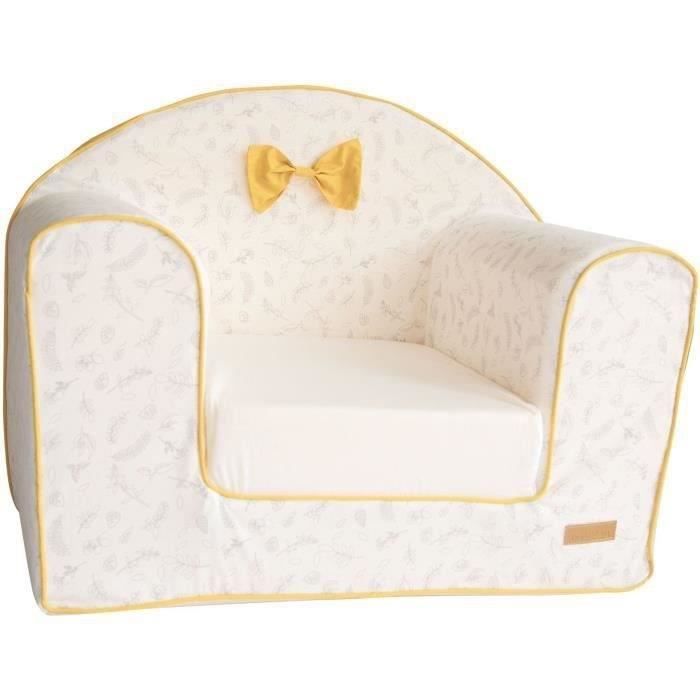 DOMIVA Fauteuil Club Leafy Bunny - Coton bio - Convertible et déhoussable - Blanc/Jaune - 43 x 55,5 