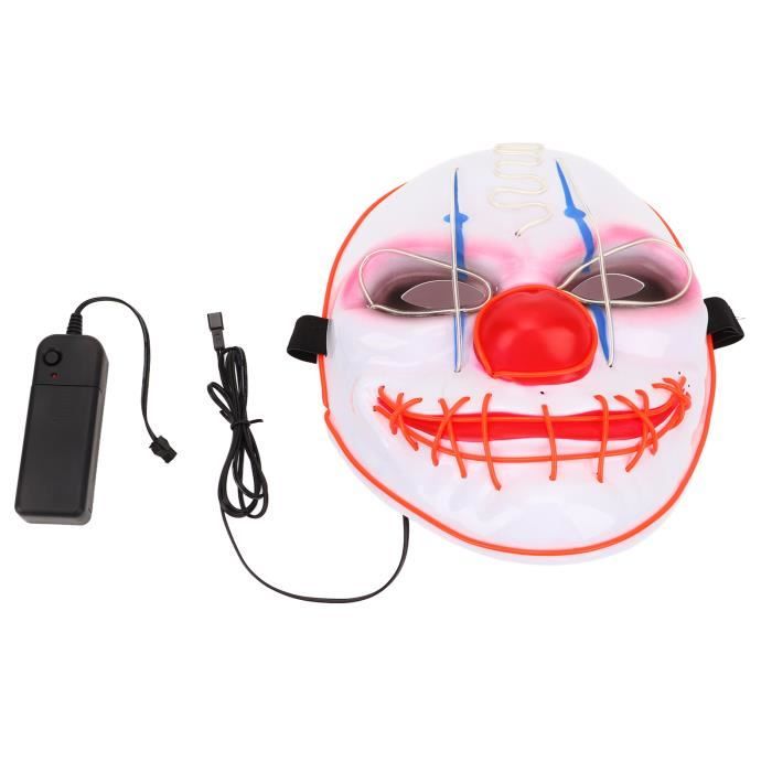 Masque LED Clown Avec Lumière EL - 3 Modes (fixe, Clignotant Lent/rapide) - Pour Halloween, Fête, Cosplay - Alimentation 2x Piles AA (non Incluses)
