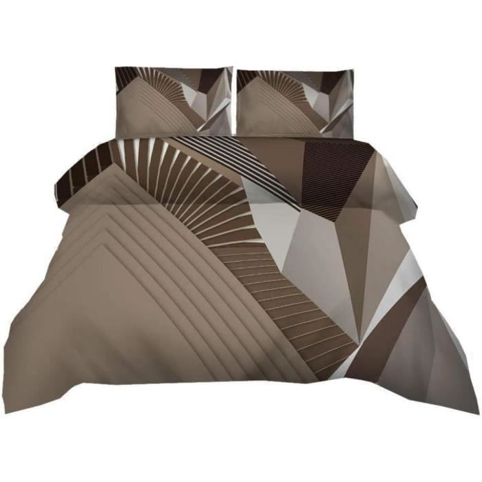 Housse De Couette 260 X 240 Marron Géométrique Housses De Couettes Ado Adulte Housse De Couette