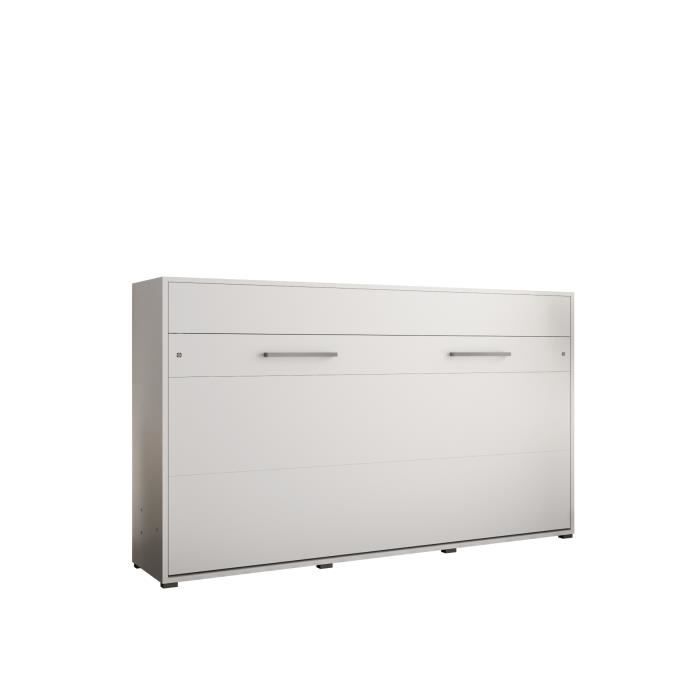 armoire lit escamotable horizontal alabama 120 avec coffre - style contemporain - blanc mat (sans matelas)