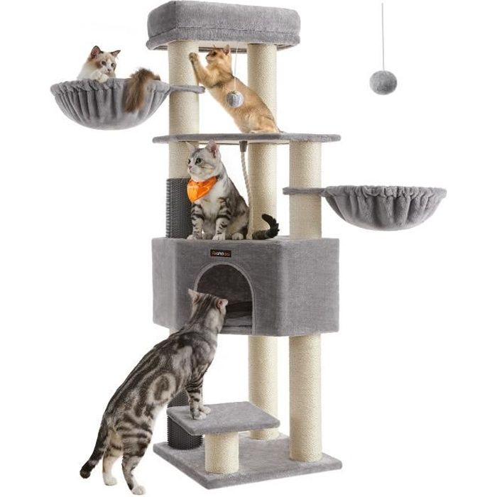 Comparer les prix de Arbre à Chat Grand et Stable avec Tapis Chaud, Auto-toiletteurs, 50 x 50 x 160 cm, Gris Tourterelle et Blanc Crème