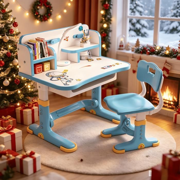 FLASIDU Bureau Enfant avec Chaise Ensemble Bureau et Chaise pour Enfant Hauteur RéglableBleu3-18 ansDessin animé 101*75*48cm