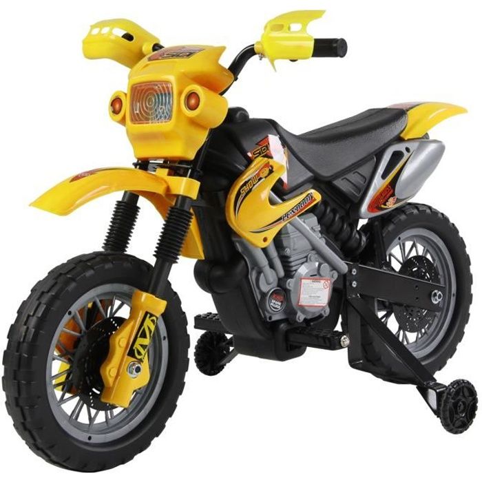 moto cross électrique enfants à partir de 3 ans 6 v phares klaxon musiques 102 x 53 x 66 cm jaune et noir 102x53x66cm jaune