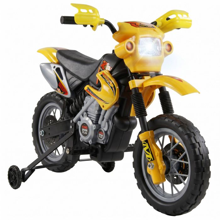 Moto électrique enfants - HOMCOM - moto cross batterie 6 V phares musiques entraînement - PP - jaune noir