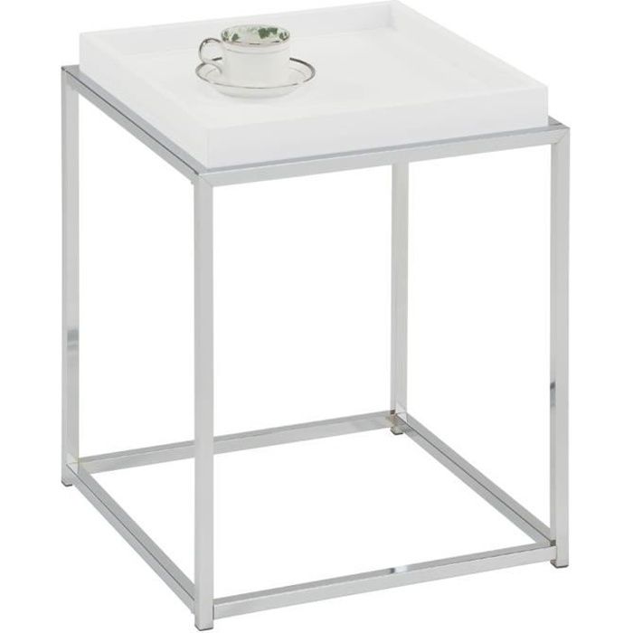 table d'appoint - idimex - now - blanc - moderne - métal chromé - mdf blanc