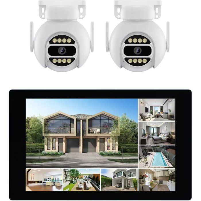 Kit 2 caméras motorisées - LINK2HOME - HD - Écran tactile 101’’ - 3MP - Vision nocturne + IP66