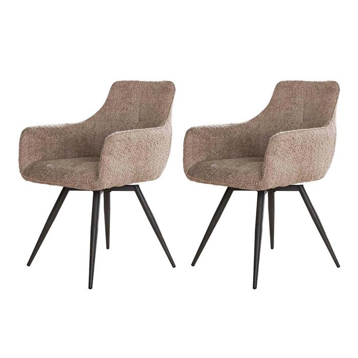 Boha - lot de 2 fauteuils pivotants - en tissu bouclette sable - Sable