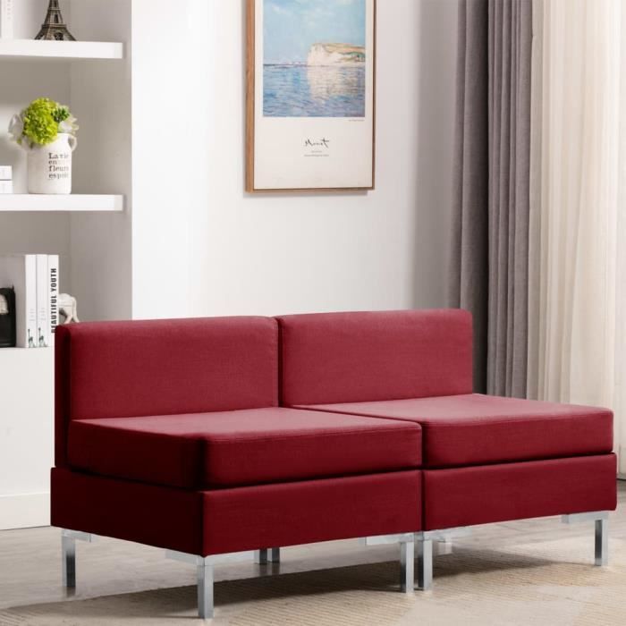 Canapés centraux sectionnels 2 pcs et coussins Tissu Bordeaux - Cdiscount Jardin