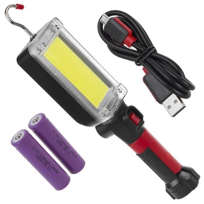 Lampe datelier magnétique COB - MACLEAN - MCE307 - 700 lm - 2x1200 mAh rechargeable - Crochet pivotant & aimants