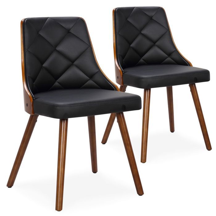 MENZZO Lot de 2 chaises scandinaves Lalix Bois Noisette et Noir - Chaises Salle À Manger MENZZO Lot de 2 chaises scandinaves Lalix Bois Noisette et Noir - Chaises Salle À Manger