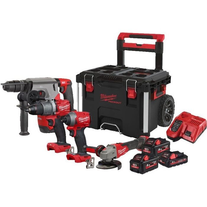 Pack 18 V 4 outils M18 FPP4B2-533P + 3 batteries en coffret Packout Trolley - MILWAUKEE - 4933479536