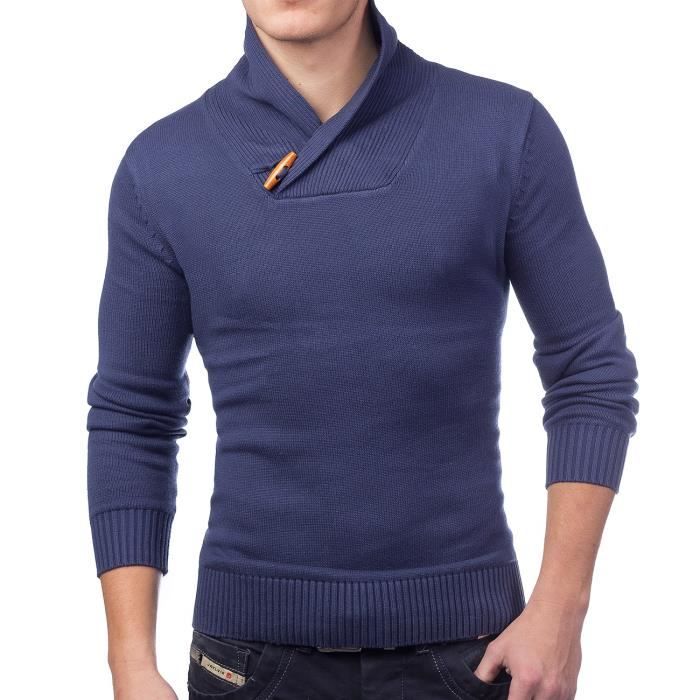 Pull à manches longues pull d'hiver de coton col châle des hommes
