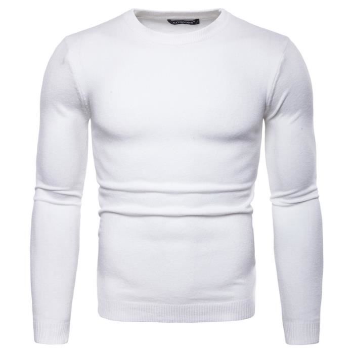 Haut en tricot pour homme Pull tendance homme Chemise a manches longues en tricot pour homme Blanc Cdiscount Pret a Porter