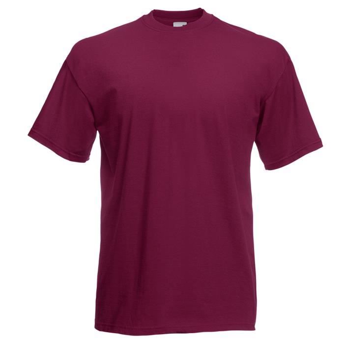 T shirt a manches courtes FRUIT OF THE LOOM Homme Bordeaux Rouge Regular Col classique Bordeaux Cdiscount Pret a Porter