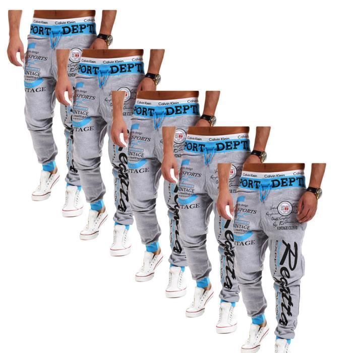 Lot de 5 Pantalon de jogging Hommes sport de marque luxe de imprimé et baggy JM014G2 Gris