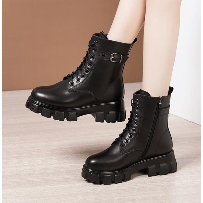Bottes femme en cuir talon moyen 5 cm nouvel hiver 2020 avec