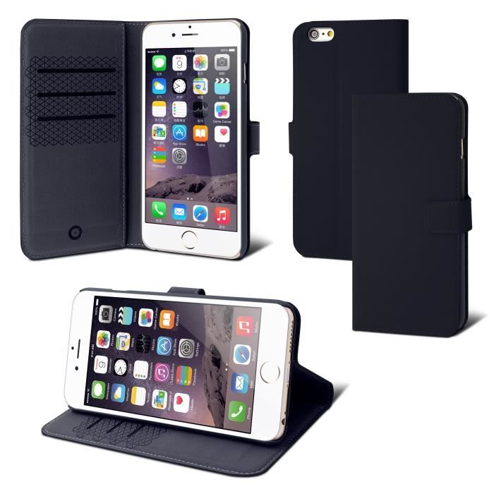 MUVIT Etui Folio Stand Portefeuille - Apple Iphone 6+ / 6s+ - 3 Cartes - Noir