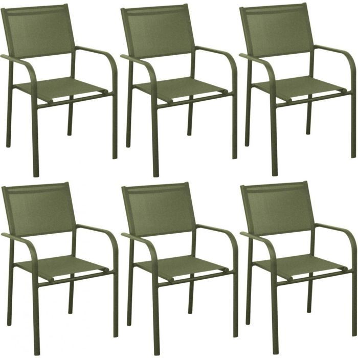 lot de 6 fauteuils de jardin en aluminium duca - proloisirs - vert - empilables - 57 x 62 x 92 cm