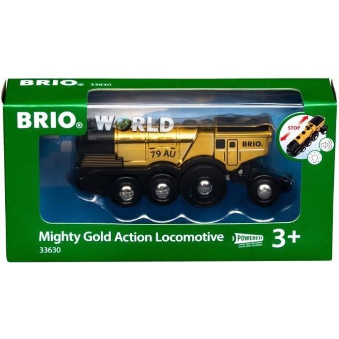 Brio World Locomotive Dorée Puissante à piles - Accessoire son & lumière Circuit de train en bois - Ravensburger - Dès 3 ans - 33630