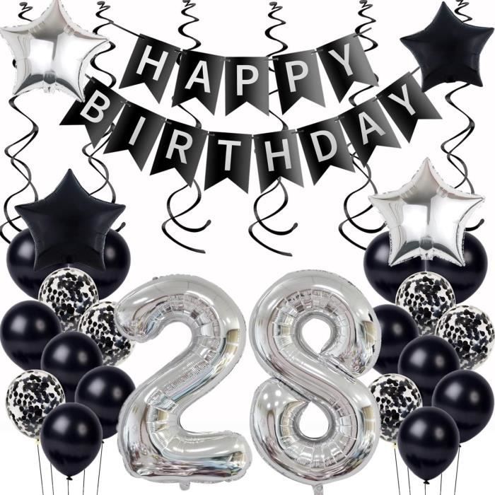 Ballon 28 Ans Anniversaire Décoration Homme Femme Noir Argent ...