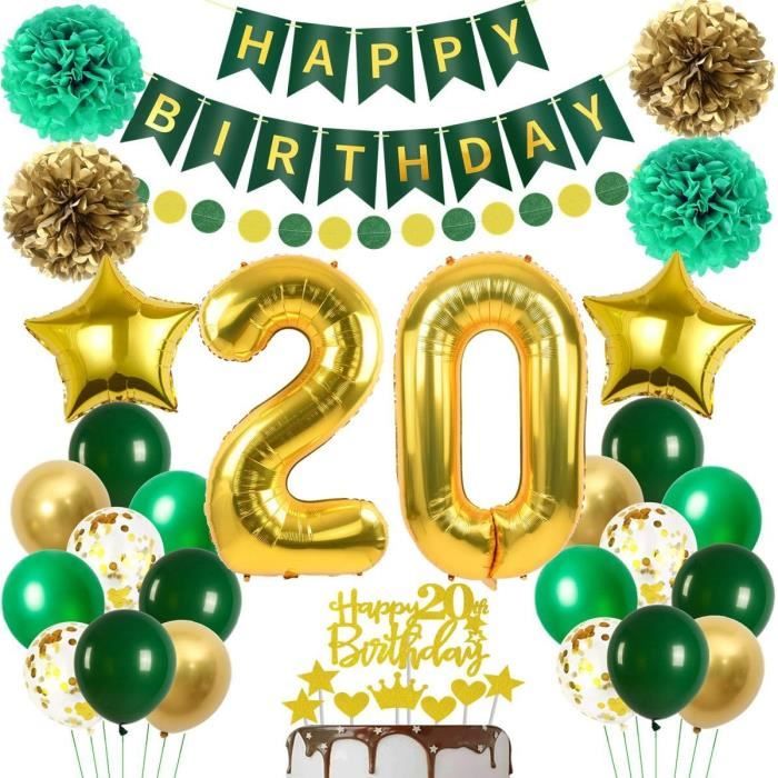 Déco De Gâteau 20e Anniversaire Noir – Set Complet Avec Toppers, étoiles, Cœurs Et Confettis