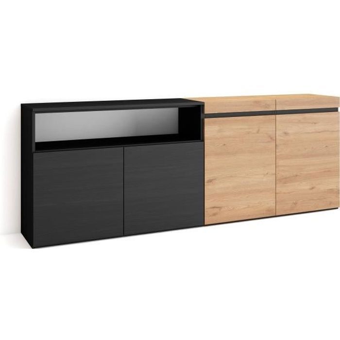 Buffet Bahut Enfilade Meuble de Séjour 200x35x75cm couleur Chêne et noir RF2375 Buffet Bahut Enfilade Meuble de Séjour 200x35x75cm couleur Chêne et noir RF2375