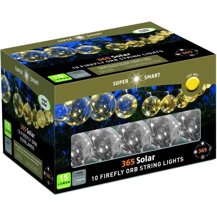 guirlande solaire firefly orbes 365 - smardtv - 10 boules lumineuses de 8cm - blanc chaud - 4,7m