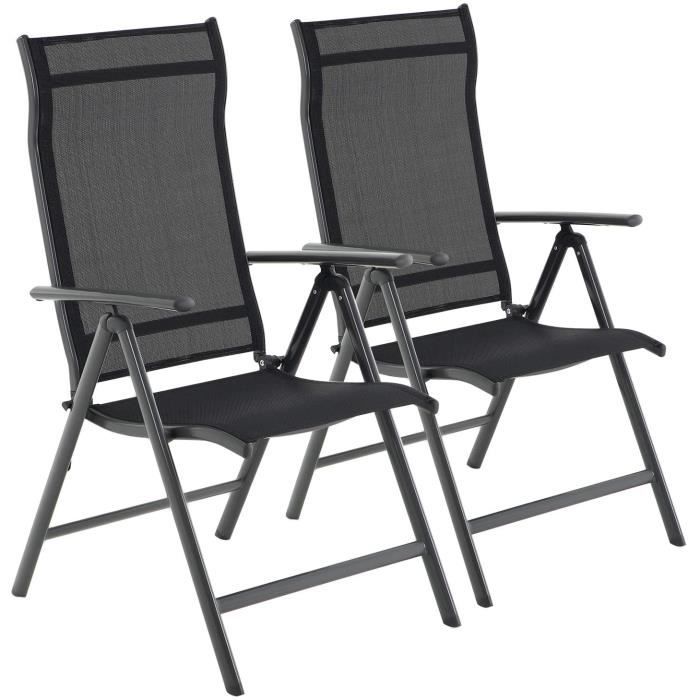 lot de 2 chaises de jardin pliables - songmics - dossier réglable sur 8 positions - charge 150 kg - noir