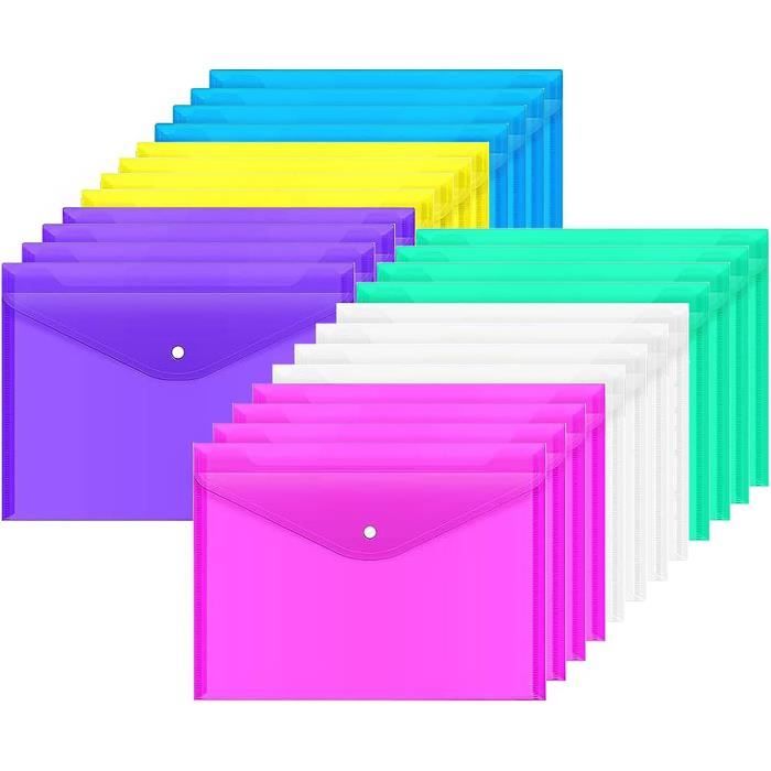 20Pcs Pochette Plastique Transparente A4,Pochette Plastique Classeur