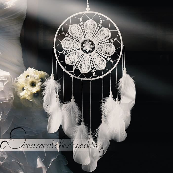 Attrape-Rêves Indien 5 Anneaux – Plumes, Dentelle Et Coton, Décoration Bohème Murale Ou Voiture, Beige Naturel