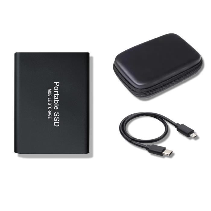 Disque Dur Externe Portable SSD 2 To avec étui de Protection super mini HDD USB 3.1 2TB 75x58x10mm Noir